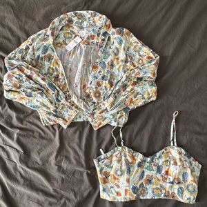 Anthropologie Floral Print Women's Top and Crop Set